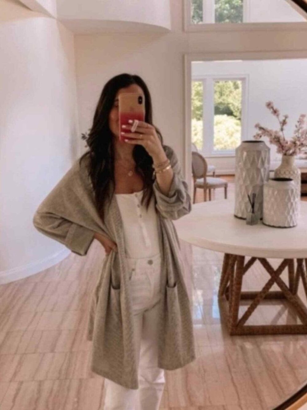 DONNI. Sandwashed Cotton Ribbed Open Long Osfa Oversized Robe Cardigan ONE SIZE